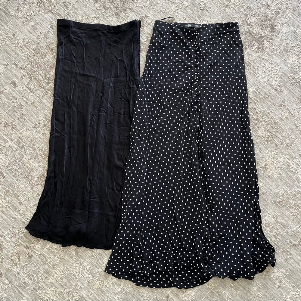 Zara Black and Polka Dot Maxi Skirt Set